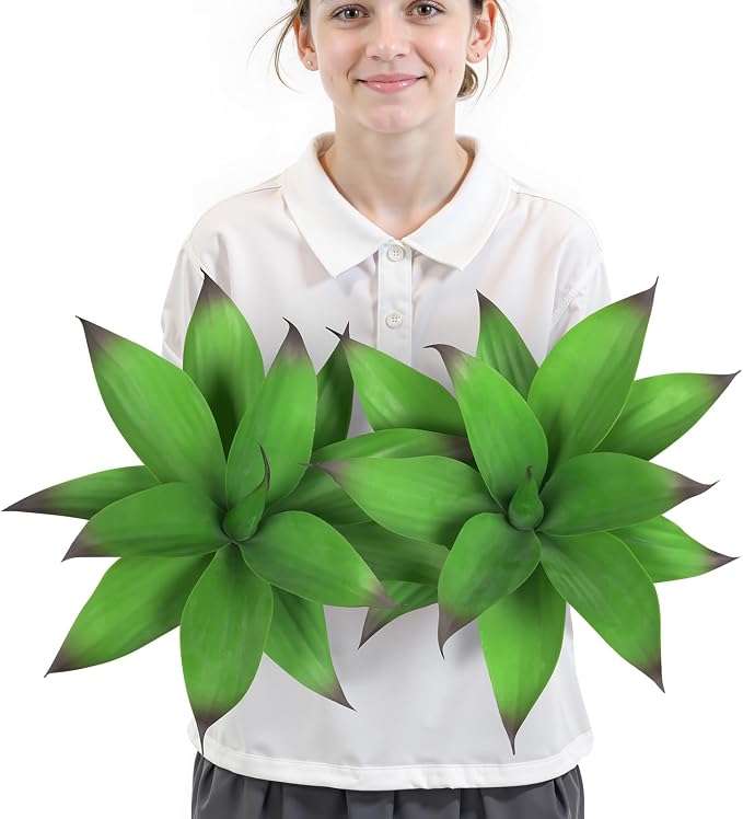Velener 13.8 Inch Artificial Agave Plants, UV Resistant Fake Outdoor Plants, Small Faux Plants for Indoor Decor(Green)-2 Pack