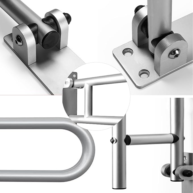 24 Inch Toilet Grab Bar Flip Up Aluminum Alloy Handicap Rails Grab Bars Toilet Rail Bathroom U Shaped and Wall Mount Safety for Seniors Elderly Disabled Pregnant Injured Patients-Metallic