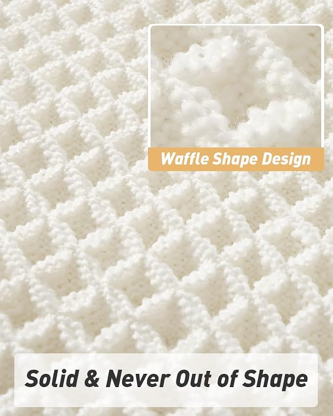 AMOAMI Waffle Runner Rug Super Absorbent Non Slip Bath Mats for Bathroom Floor, Machine Washable Boho Bathroom Runner Rug with Tassels, Ideal for Hallway Bedroom Laundry Room, 2' x 5'