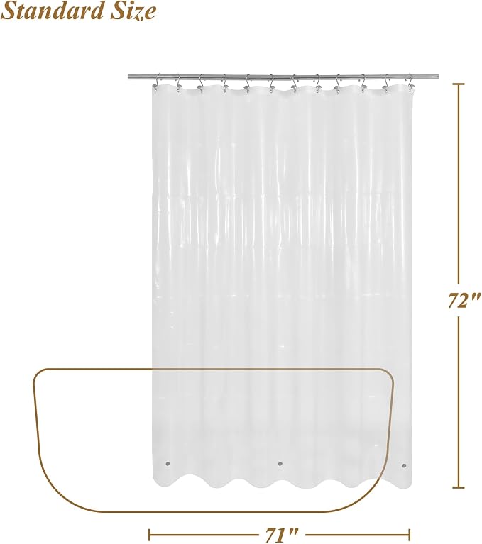 Clear Shower Curtain Liner Medium Weight Standard Size | 3 Bottom Magnets,12 Rustproof Grommets,Water Proof PEVA Plastic Shower Curtain for Bathroom, Standard Size