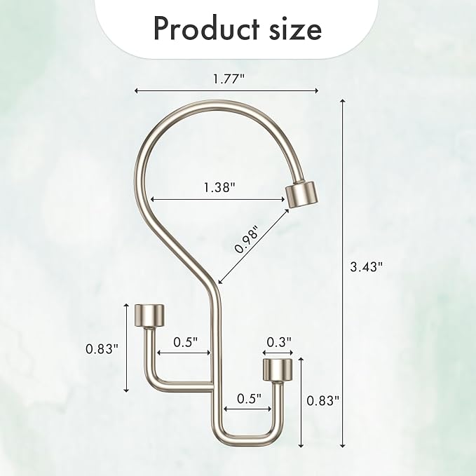 Bathway 12-Pack Double Shower Curtain Hooks, Rust-Resistant Metal Shower Curtain Rings with High-Low Design to Separate Liner & Curtain, Smooth Glide, Nickel