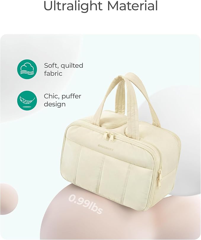 BAGSMART Travel Toiletry Bag, Puffy Large Toiletry Bag for Women, Lightweight Cosmetic Makeup Bag Organizer with Handle for Traveling, Accessories, Essentials, Toiletries (Dark Green)