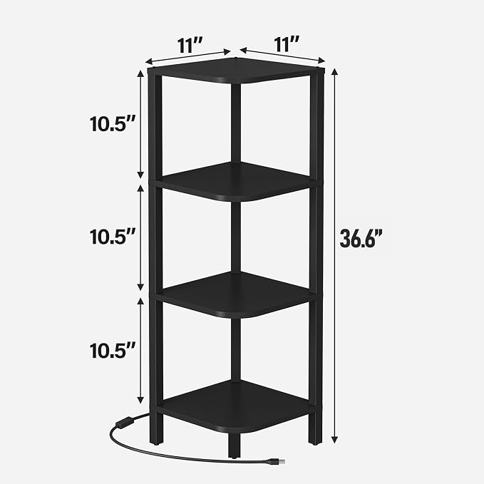 TUTOTAK Corner Shelf, 4-Tier Corner Bookshelf for Small Space | Narrow Display Corner Shelf Stand with Storage Rack, for Living Room, Bedroom, Black BS08BK004L