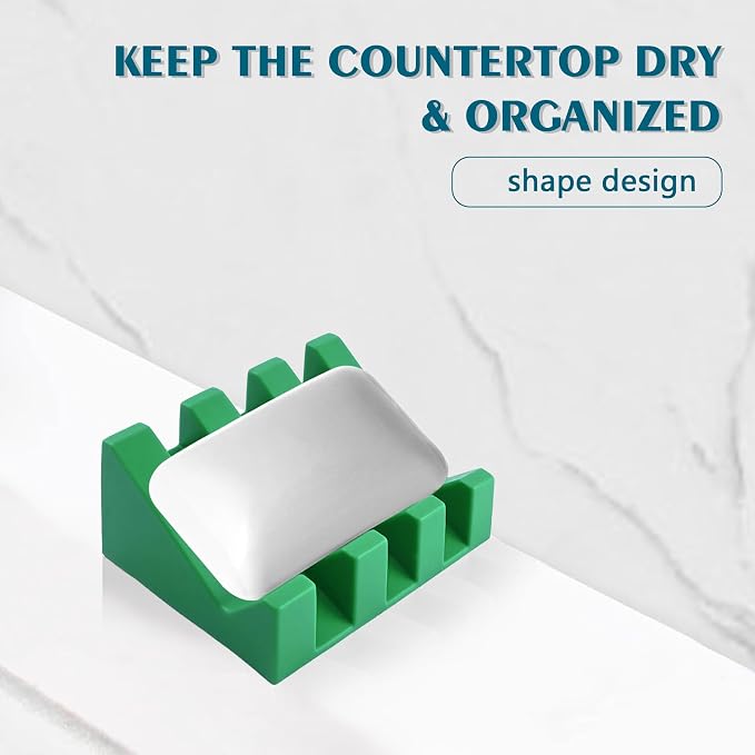 Self Draining Soap Dish Holder,Silicone Soap Dish,for Bathroom,Kitchen, Sponges，Can Extend Soap Life，Keep Soap Bars Dry and Easy Cleaning (Deep Green,1-Pack)