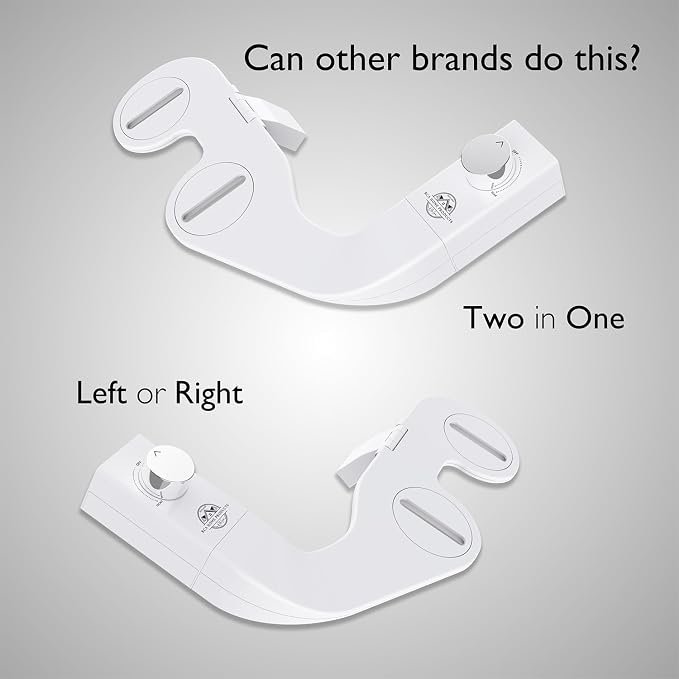 BIDETbidet Left/Right Reversible FRESH WATER Ultra-Slim Bidet Attachment, Switchable Left/Right Control with Dual Nozzles, Hinged Design, Non-Electric, Easy Install, Fits Most Toilets, Off-White
