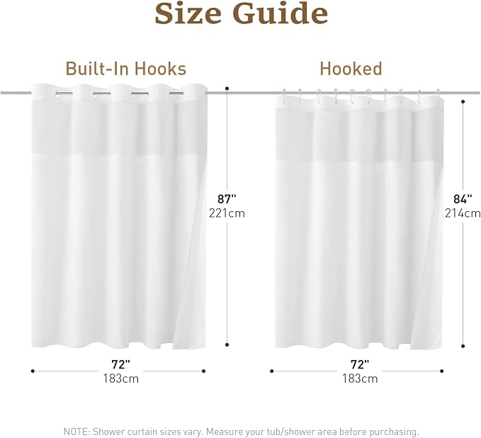72x87 Ringless Linen Textured Shower Curtain with Snap in Liner, White | Extra Long Size, 3 in 1 Durable Fabric Shower Curtain, Removable Liner, Waterproof & Washable, Mesh Top Window, Easy Setup