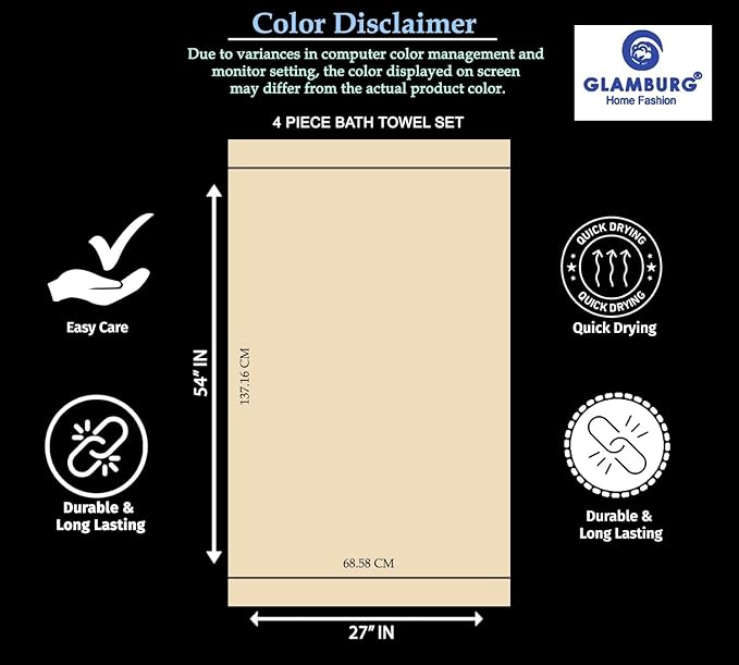 GLAMBURG Premium Cotton 4 Pack Bath Towel Set - 100% Pure Cotton - 4 Bath Towels 27x54 - Ideal for Everyday use - Ultra Soft & Highly Absorbent - Chocolate Brown