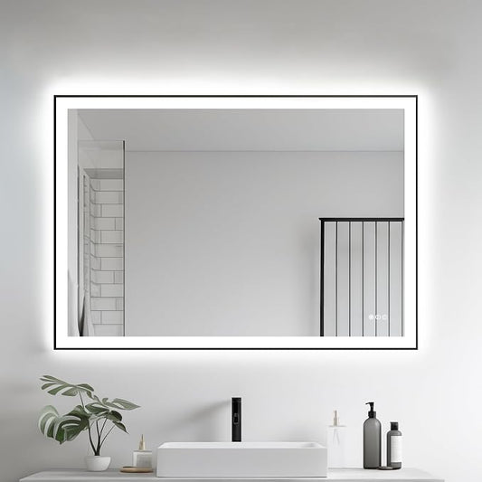 32x48 Inch Large LED Bathroom Mirror, Front & Backlit | Wall Mount Vanity Mirror, Anti-Fog Dimmable 3 Color Temperature Memory Function, Aluminum Frame Tempered Glass
