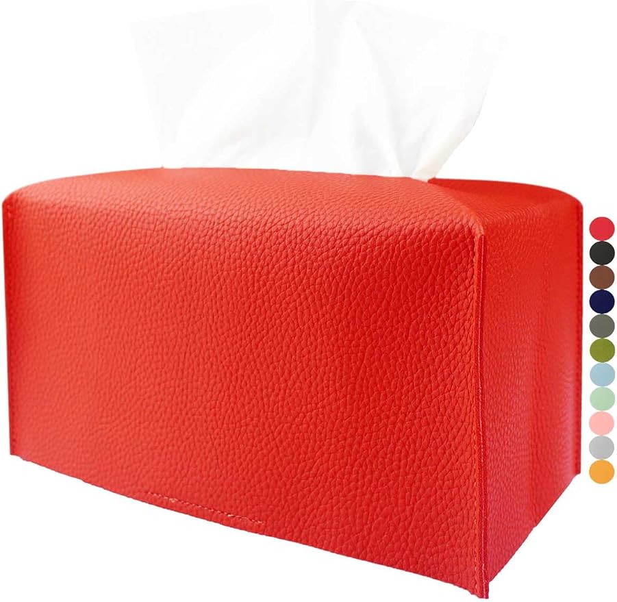 Red Tissue Box Cover Rectangular - Plus Size Large Tissue Box Cover Rectangle [JESMINI] Faux Leather Tissue Box Holder Long for Extra Large Rectangle Facial Tissue Box