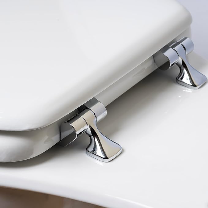 MAYFAIR 1844CP 000 Toilet Seat with Chrome Hinges will Never Come Loose, ELONGATE, White (Pack of 2)