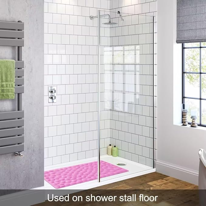 Non-Slip Bathtub Mat OTHWAY Soft Rubber Bathroom Bathmat with Strong Suction Cups (Pink, 16x31.5 inch)