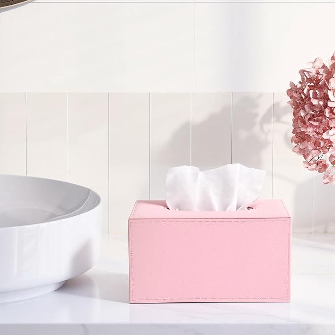 Sumnacon Large Tissue Box Cover Rectangle,Magnetic Bottom Tissue Box Holder | Decorative Lychee Pattern PU Tissue Box Cover Rectangular for Bathroom Toilet Bedroom Living Room Table Home Office Car,Pink