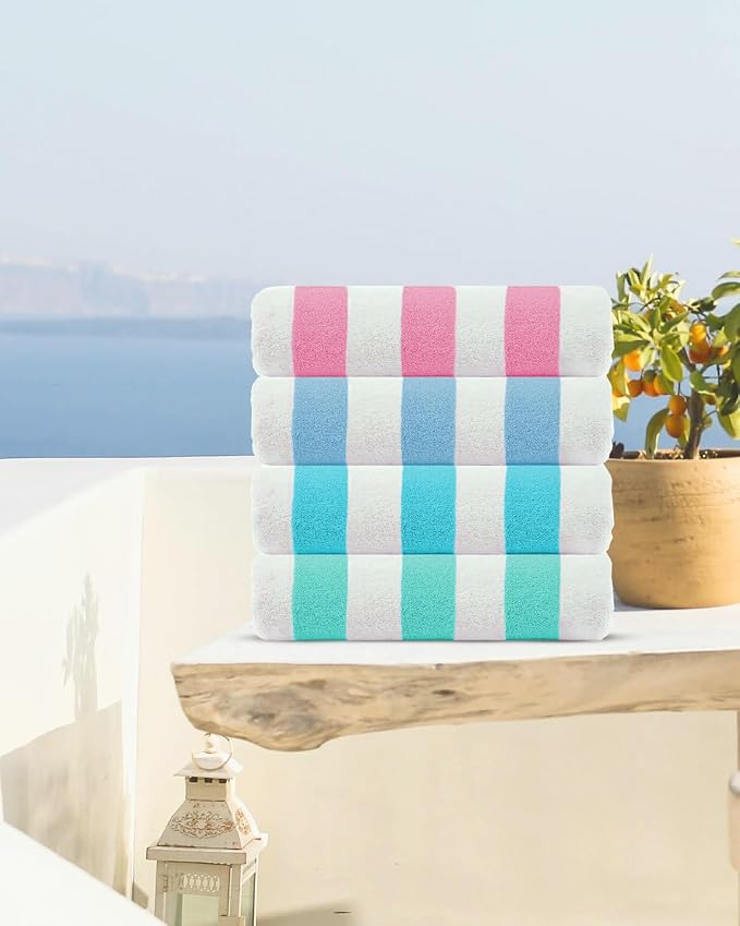 CASA COPENHAGEN Cabana Beach Towel Designed in Denmark Rough and Tough, Quick Dry, Beach, Pool, Bath & Shower 30x60 inches 4 Pieces Cotton Beach Bath Towels Set - Pink, Sky Blue, Water Blue, Teal