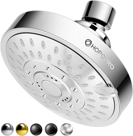 High Pressure Shower Head, HOPOPRO 5-Mode Fixed Showerhead, NBC Recommended | The Washington Post, NBC News, Today TV Show Recommended, Consumer Reports Tested High Flow Fixed Shower Head (4 Inch Silver)