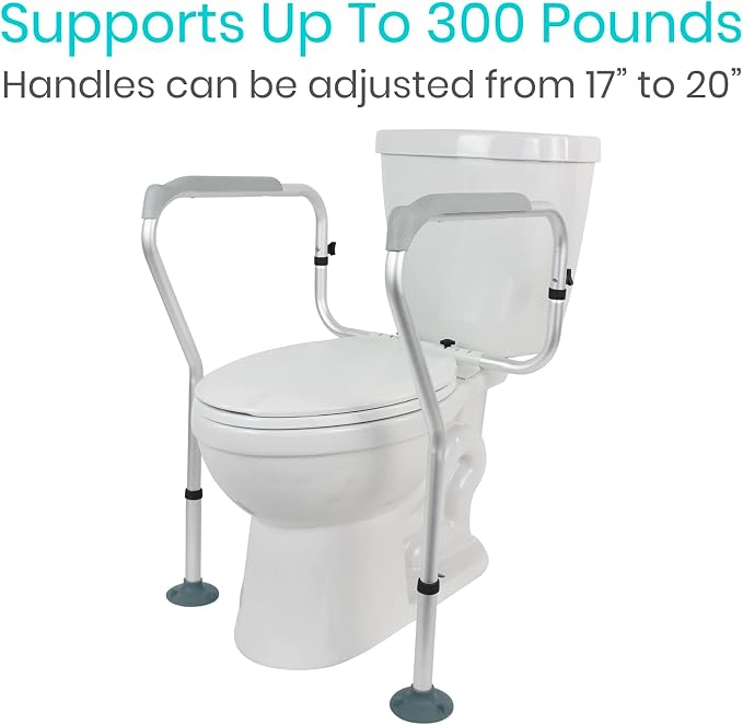 Vive Toilet Frame Rail for Elderly & Disabled - Adjustable Grab Bar Rail | With Arms, Safety Support Handles for Seniors, Handicap Bathroom Mobility Aids, Sit to Stand Assist to Help Adults Get Up