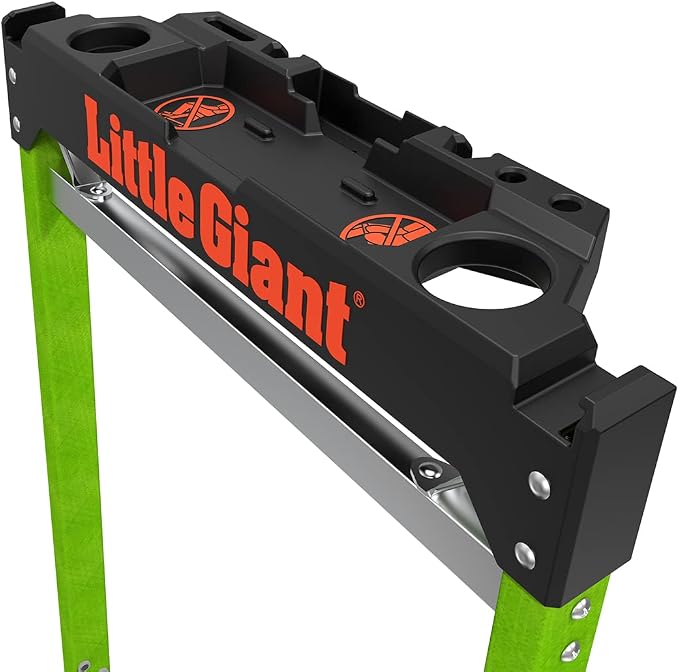 Little Giant Jumbo Step 3-Step Foldable 3 ft Fiberglass Stool, 11933 | Foldable Non-Conductive Fiberglass Step Stool, Extra-Wide Stair-Like Treads, Rotating Handrail, 375 lbs. Weight Capacity