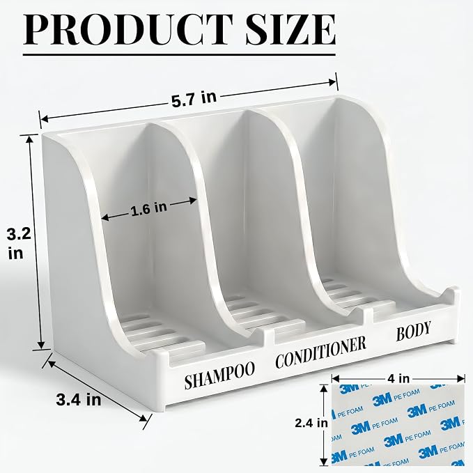 Soap Holder for Shower Wall, 3-Compartment Soap Dish for Shampoo, Conditioner and Body Soap, Fast Draining & Rust-Proof & Heavy Duty, Ultra-Strong Adhesive for Long-Term Bathroom Use & Freestanding
