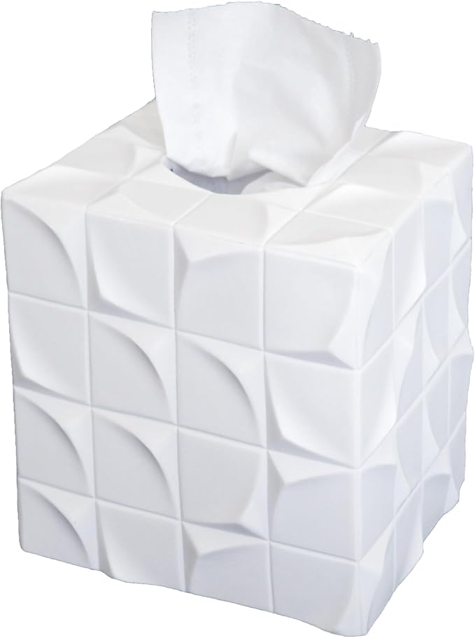 Hymmah Modern Square Tissue Box Cover Holder,Bathroom Accessories Decor Unique Design Tissue Box Cover for Bathroom Vanity Counter Tops Also Great for Bedrooms and Living Rooms