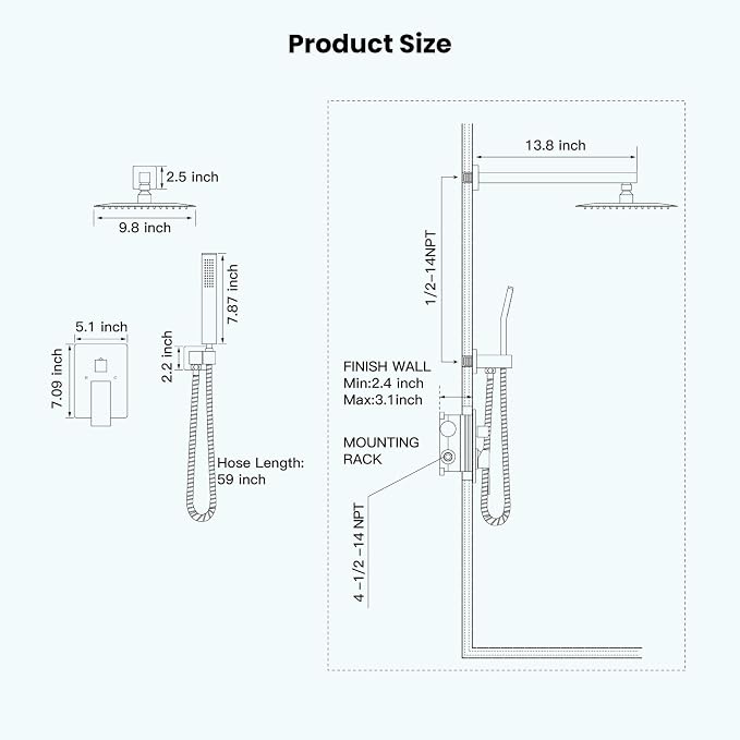 gotonovo Shower Faucet Set with Handheld Spray Oil Rubbed Bronze,10'' Head | SUS304 Rainfall Shower Head and Handle Set System Fixture,Pressure Balance Valve Trim Kit,Single Handle,Wall Mount,All Metal