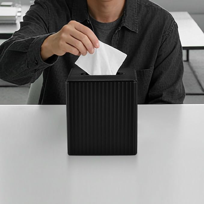 PU Leather Tissue Box Cover Square Tissue Box Holder for Bathroom Vanity Countertop Night Stands Bedroom Office Desk,Modern Tissue Decorative Organizer with Magnetic Closure (Black)