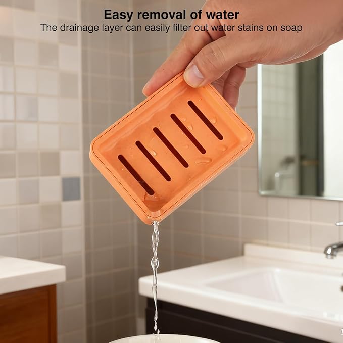Soap Dish with Drain 2 Pack Plastic Sponge Holder for Shower | Soap Box Double Layer Draining Soap Case Soap Container Easy Cleaning for Bathroom Kitchen Sinks
