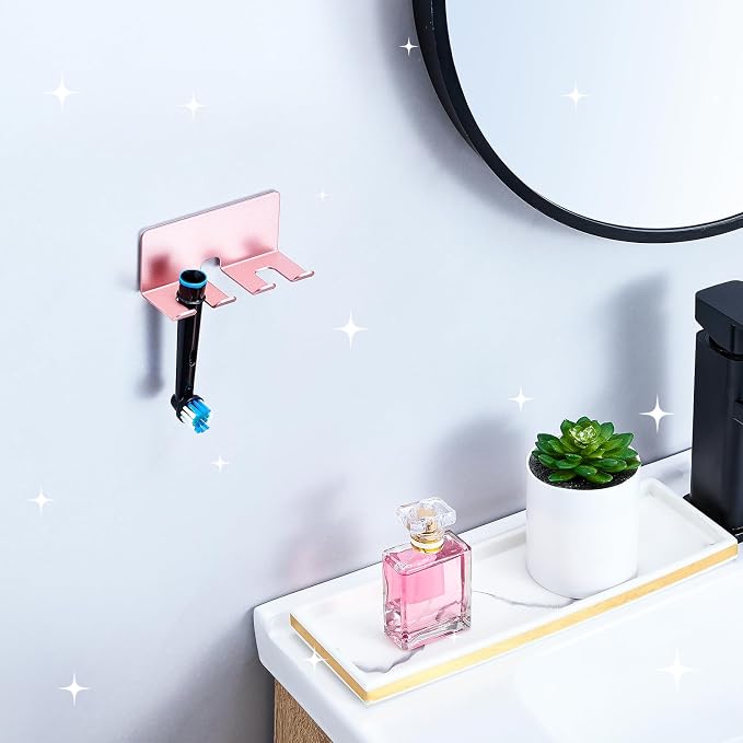Electric Toothbrush Head Holder, Toothbrush Holders Wall Mounted, Electric Toothbrushs Holder, Bathroom Shower Tooth Brushing Holder, Tooth Brush Head Holder Organiser (Rose Gold, Small)