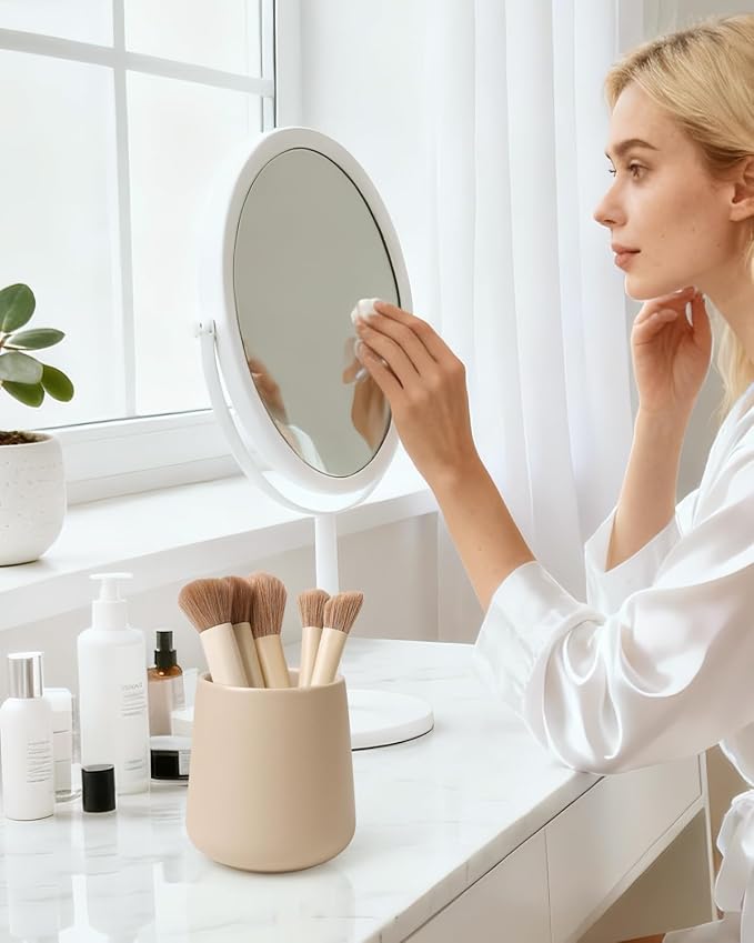 BosilunLife Bathroom Toothbrush Holder - Ceramic Toothbrush Cup Holder 13Oz Khaki Toothbrush Holder for Bathroom Toothbrush and Toothpaste Holder for Bathroom Vanity Countertop, Ideal for Home, Hotel