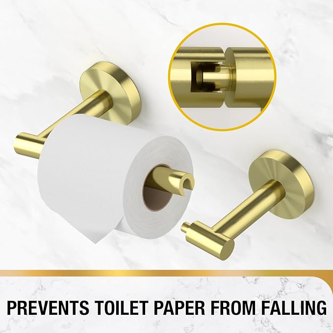 HITSLAM Gold Toilet Paper Holder, Double Post Pivoting, SS304 | Wall Mount Bathroom Toilet Tissue Holder, Rustproof Stainless Steel, Easy Pivoting Roll Change, Fits Mega Rolls Size