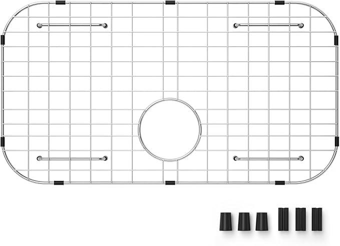 Kitchen Sink Grid and Sink Protectors 26-1/16" x 14-1/16"- Rear Drain | 304 Stainless Steel Material Sink Protector Grid, Rear Drain with Corner Radius 3-1/2" for Single Bowl Sinks