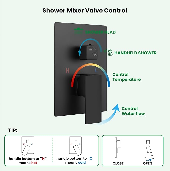 gotonovo Shower Faucet Set with Handheld Spray Matte Black,12'' Head | SUS304 Rainfall Shower Head and Handle Set System Fixture,Pressure Balance Valve Trim Kit,Single Handle,Wall Mount,All Metal