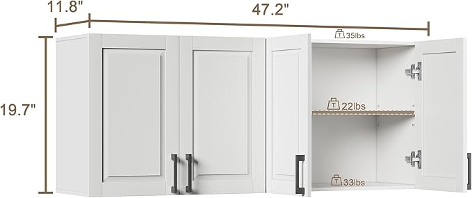 ChooChoo Laundry Room Cabinets, 4 Doors Wall Mounted Storage Cabinet | Kitchen Wall Storage, Bathroom Wall Cabinet, White