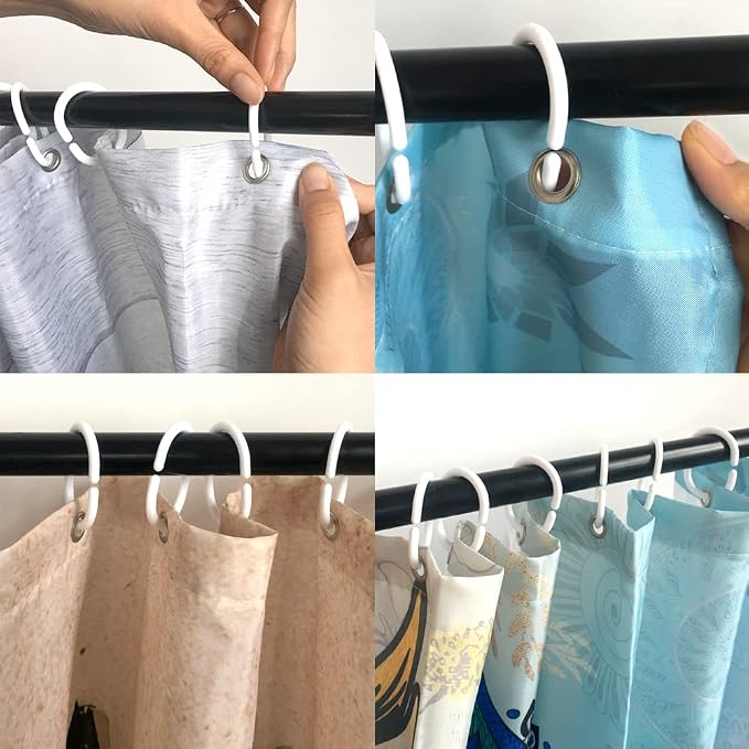 Plastic Shower Curtain Hooks C Shape Shower Curtain Rings for Bathroom Shower Rod Window Curtains Hanger (White, 12pack)