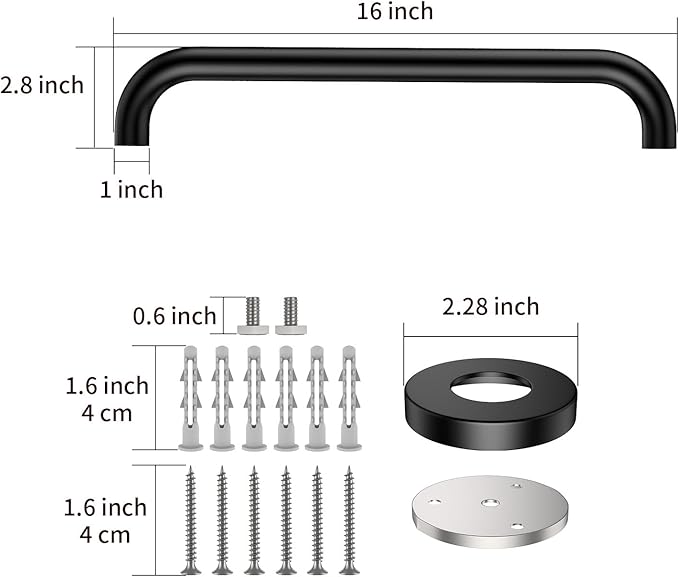 2 Pack 16 Inch Matte Black Shower Grab Bar,ZUEXT Stainless Steel Wall Mount Safety Grab Bar Handle,Bathroom Balance Bar, Safety Hand Rail Support - Handicap, Elderly, Injury, Senior Assist Bath Handle