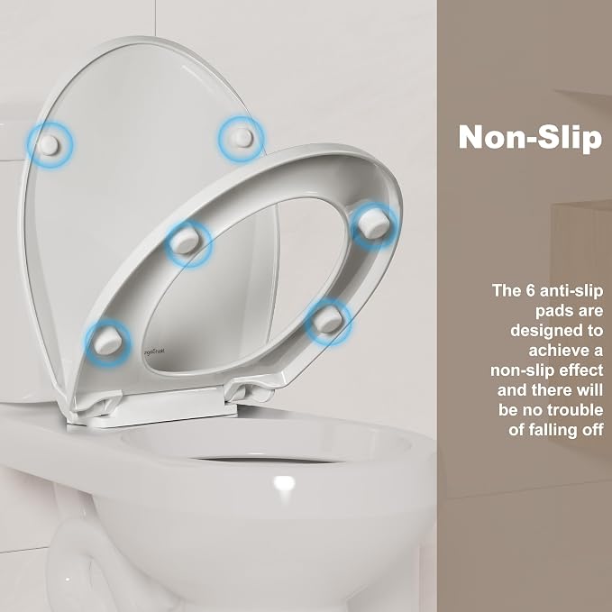Angol Shiold Round Toilet Seat Soft Close & Quick Release White Plastic | PP Material Rust-Proof, Universal Fit for Round Toilet Lid Replacement(16.5",Modern)