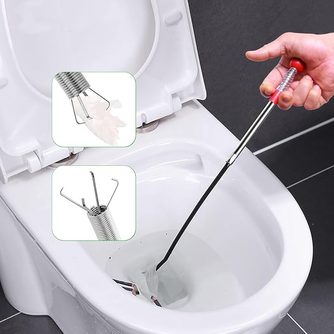 80-Inch Drain Snake Hair Clog Remover with Round Knob and 4-Claw Grabber | Flexible Coated Shaft • Reusable And Easy To Rinse • Pulls Hair, Food Waste And Debris From Curved Household Pipes