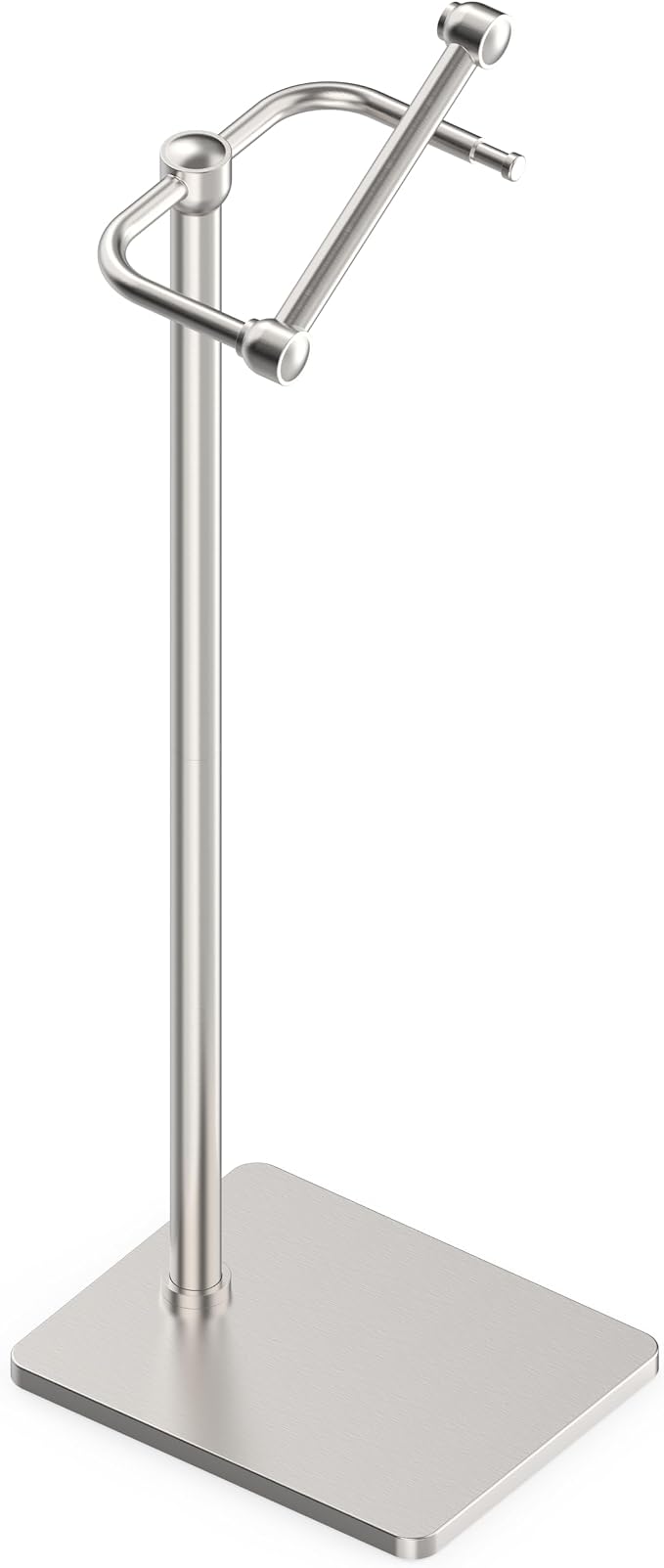 RUACQ Bathroom Toilet Paper Holder Stand, Brushed Nickel | Dual-Post Pivoting Free Standing Toilet Roll Holder with Weighted Base, Anti-drop Design 304 Stainless Steel Tissue Stand