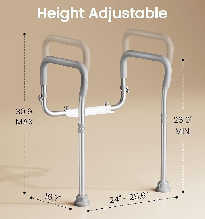HOMLAND Toilet Safety Rails for Seniors, 350LB Aluminum Toilet Handle | Adjustable Height & Width, Soft Padded Handles, Anti-Slip Rubber Feet, Toilet Safety Frame, Toilet Grab Bars For Elderly