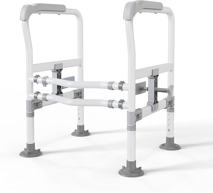 Toilet Safety Rails for Seniors, Zynuhmo Adjustable Toilet Safety Frame with Non-Slip Handles for Elderly, Handicap & Disabled, Foldable Toilet Handles Toilet Rail Stand Up Assist Fit Most Toilets