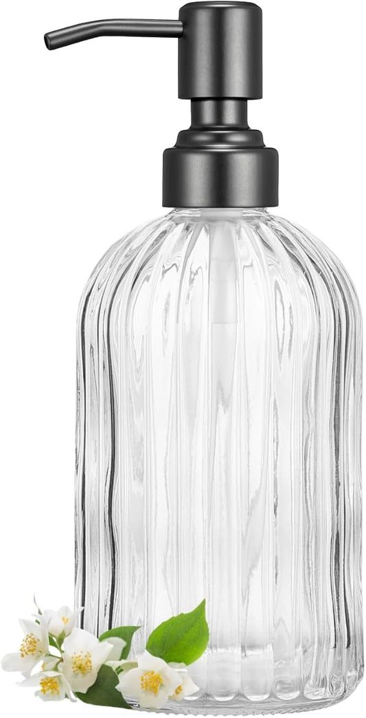Clear Glass Soap Dispenser | with Matte Black 304 Rustproof Stainless Steel Pump 18oz for Kitchen and Bathroom Hand Soap Dispenser Bottle