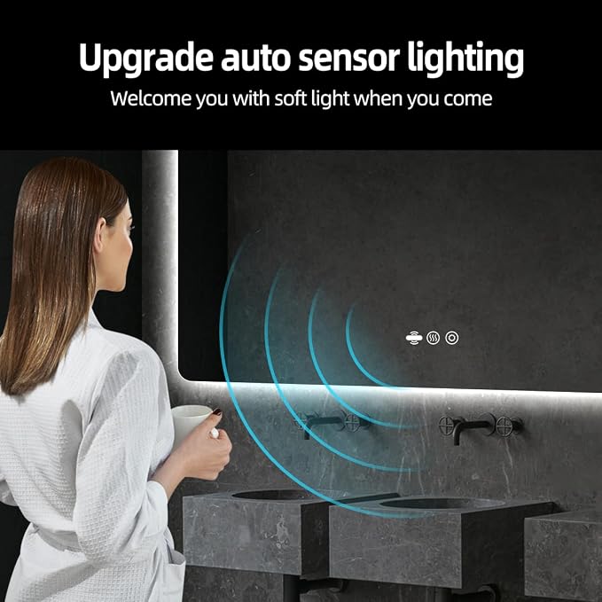 72" x 36" LED Bathroom Mirror with Lights - Motion Sensor | Smart Backlit Mirror, Anti-Fog, 3-Color Stepless Dimmable Lighted Mirror, Memory Function, Rounded-Corner Rectangle, CRI≥93