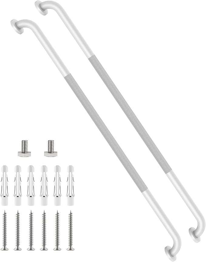 48 Inch Anti Slip Handicap Grab Bars, Munzong Bathroom Grab Bar for Wall | White Knurled Handicap Balance Bar Safety Hand Rail Support Elderly Senior Assist Bath Handle