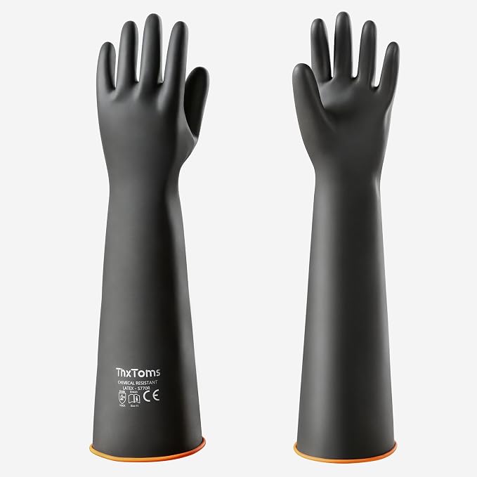 ThxToms Chemical Resistant Gloves,Long Rubber Gloves,Puncture Resistant | Heavy Duty Latex Industrial Gloves, Acid Oil & Alkali Resistant Waterproof for Auto Repair, Mechanics, 22", 1 Pair