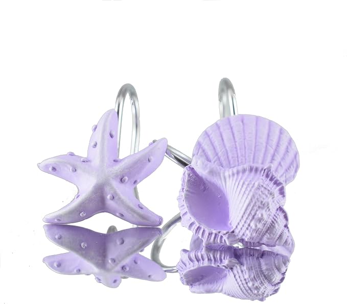 Seashell Shower Curtain Hooks 12pcs Beach Shower Curtain Rings Bath Shower Hooks Rust Proof Curtain Hangers Coastal Bathroom Accessories Decor