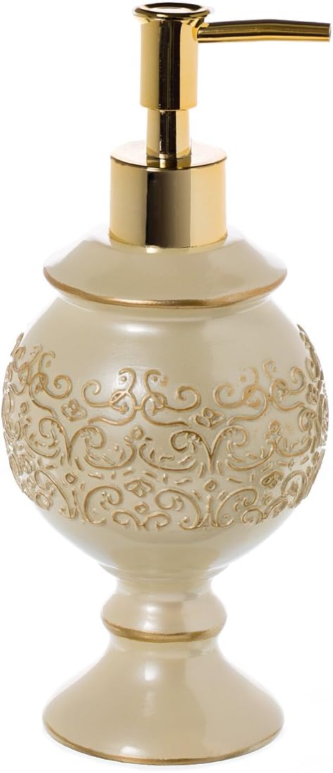 Creative Scents Shannon Hand Soap Dispenser for Bathroom | Decorative Beige and Gold Countertop Modern Lotion Dispenser with Durable Metal Lotion Pump - Elegant Bathroom Decor