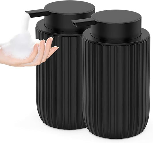 Ceramic Foaming Hand Soap Dispenser, 12 oz Bathroom Soap Dispensers 2Pack | Lotion Dispenser for Kitchen, Refillable Matte Streaks Soap Dispenser with Large Pump ( Black )