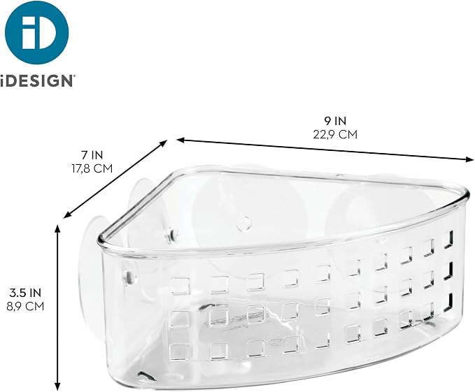 iDesign Plastic Suction Cup Corner Shower Basket, Set of 2, Clear | Bathroom Storage, Made in USA