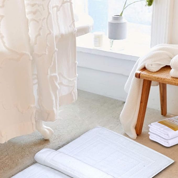 Premium Bulk Bath Mat Floor Towel Set - 72 Pack | 22x34 Inches | White [ Not a Bathroom Rug] - Hotel Quality Reversible Bathroom Mat - Easy to Clean and Ring Spun Cotton (22 x 34, White - 72 Pcs)
