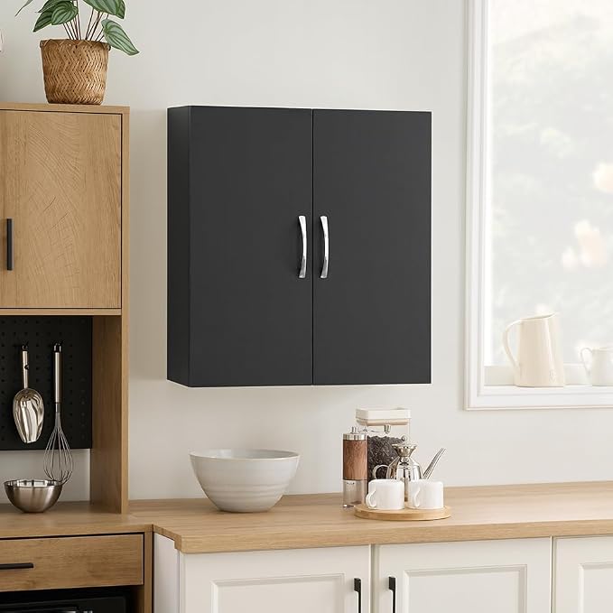 SoBuy Multifunctional Wall Mount Storage Cabinet, Wall Size, Black | Wall Mount Over-Toilet Medicine Cabinet With Shelf, Multi-Purpose Storage For Kitchen Bathroom Laundry