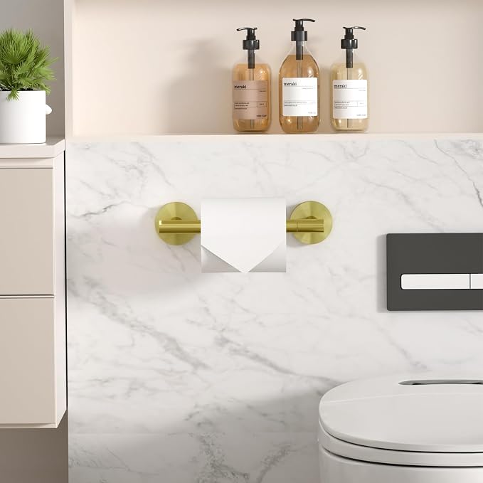 HITSLAM Gold Toilet Paper Holder, Double Post Pivoting, SS304 | Wall Mount Bathroom Toilet Tissue Holder, Rustproof Stainless Steel, Easy Pivoting Roll Change, Fits Mega Rolls Size