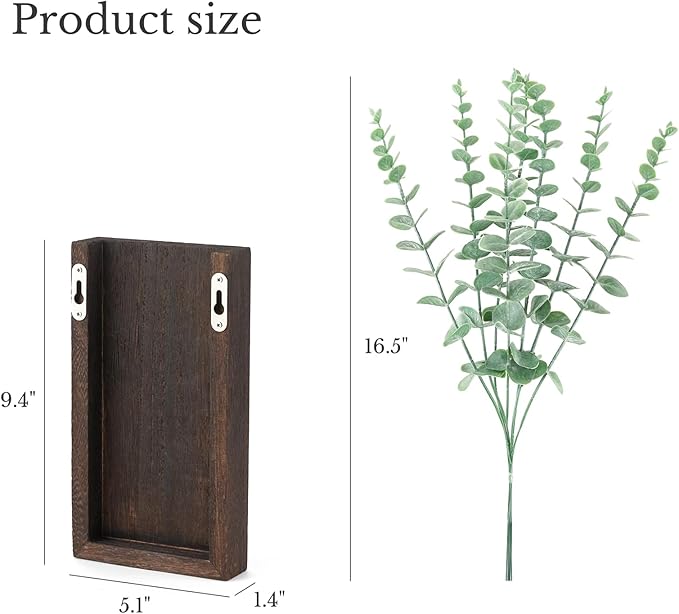 Dahey 2 PCS Wall Planter Vase with Fake Plants for Farmhouse Wall Art Decor | Lightweight Wood, Realistic Artificial Eucalyptus, Cute Hanging Decor for Bathroom Living Room Bedroom Entryway Office, Brown
